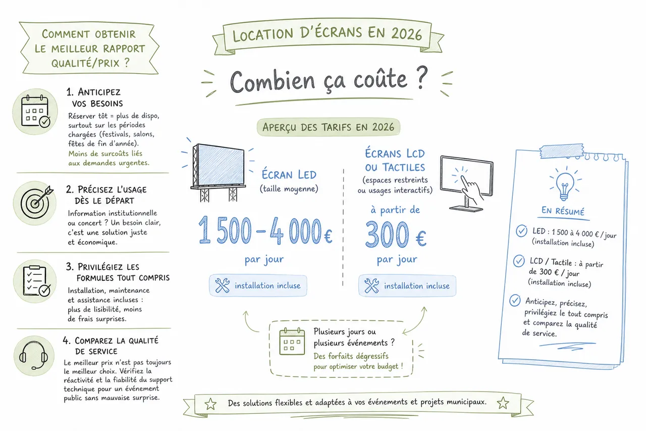 Pourquoi choisir la location d'écrans pour vos événements et projets municipaux ? , Combien coûte la location d’un écran en 2026 ? Conseils pour optimiser votre budget